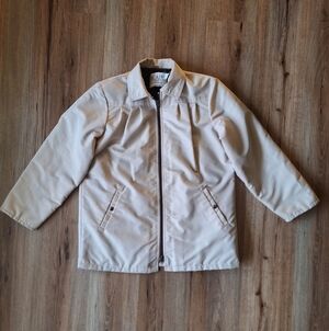 Womens Vintage Blair Canvas Jacket Coat Size Small USA Pleated Beige Fur Lined